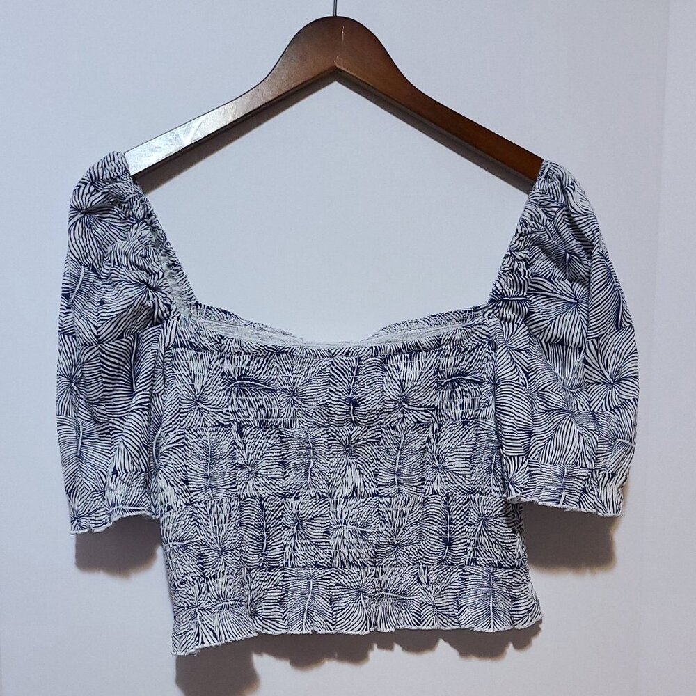 ROXY SUNSET WALKS SMOCKED CROP TOP PUFF SLEEVES SQUARE NECK ADULT SIZE XXL